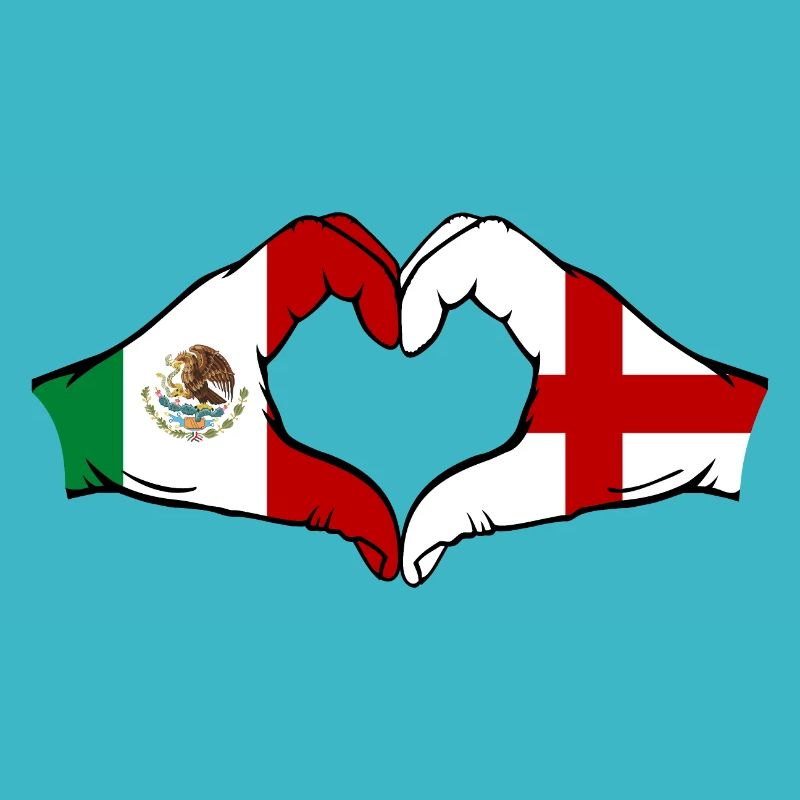 Mexico England Flag Hands Heart Shape