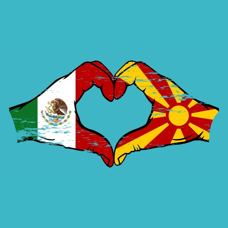 Mexique Mecedonia Drapeau Mains Coeur Forme Utilisé