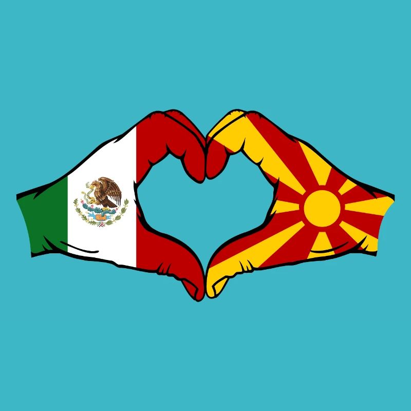 Mexico Macedonia Flag Hands Heart Shape