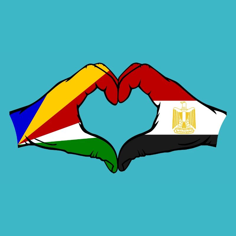 Seychelles Egypt Flag Hands Heart Shape