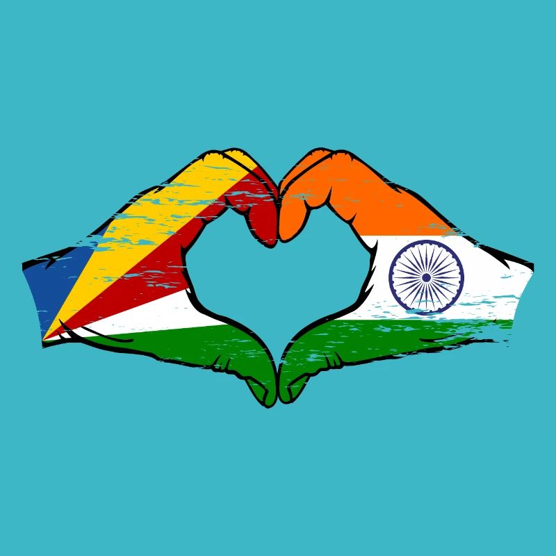 Seychelles Inde drapeau mains forme de coeur utilisé
