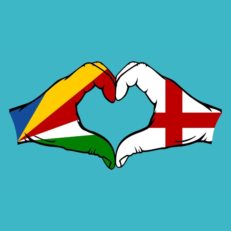 Seychelles England Flag Hands Heart Shape