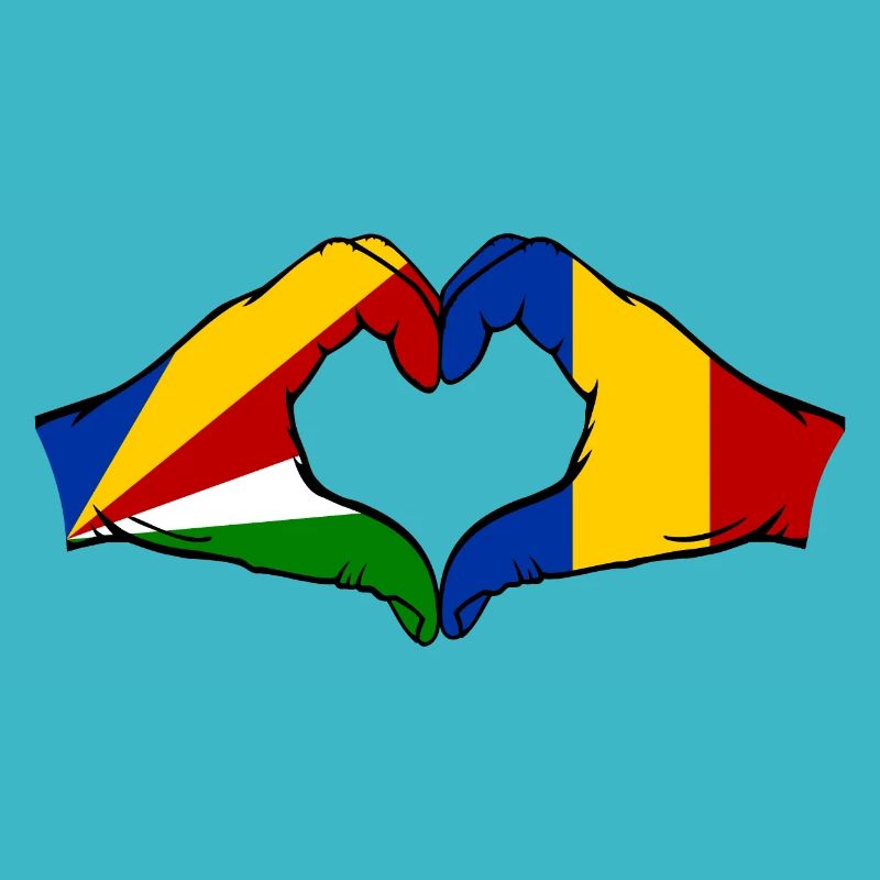 Seychelles Romania Flag Hands Heart Shape