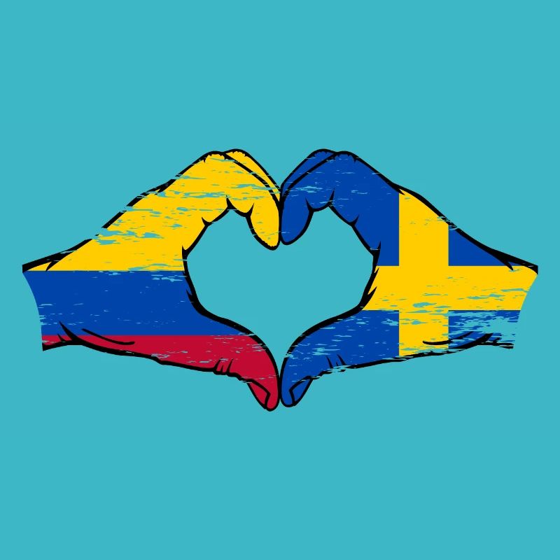 Colombie Suède drapeau mains forme de coeur utilisé