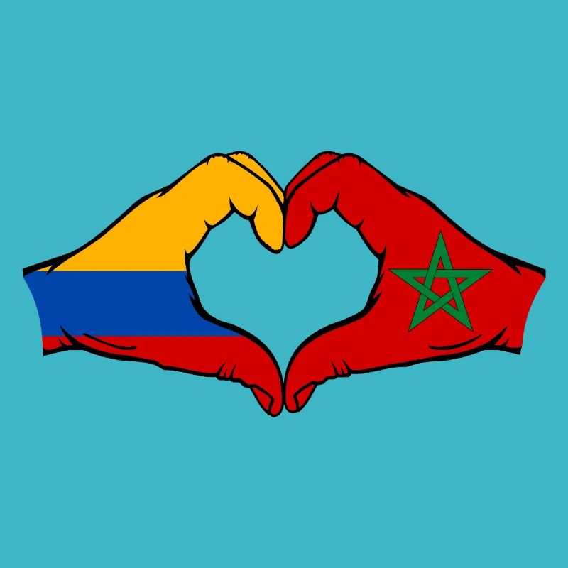 Colombia Morocco Flag Hands Heart Shape