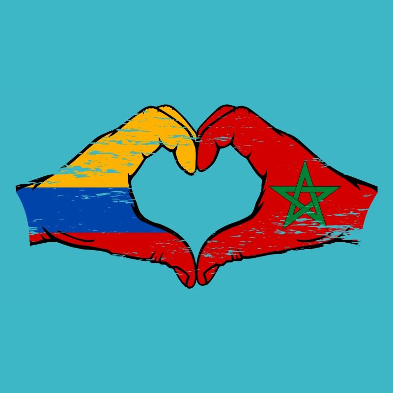 Colombie Maroc Drapeau Mains Coeur Forme Utilisé