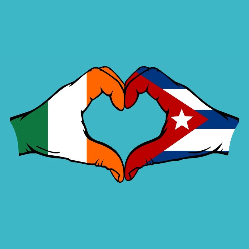 Irlande Cuba Drapeau Mains Coeur Forme