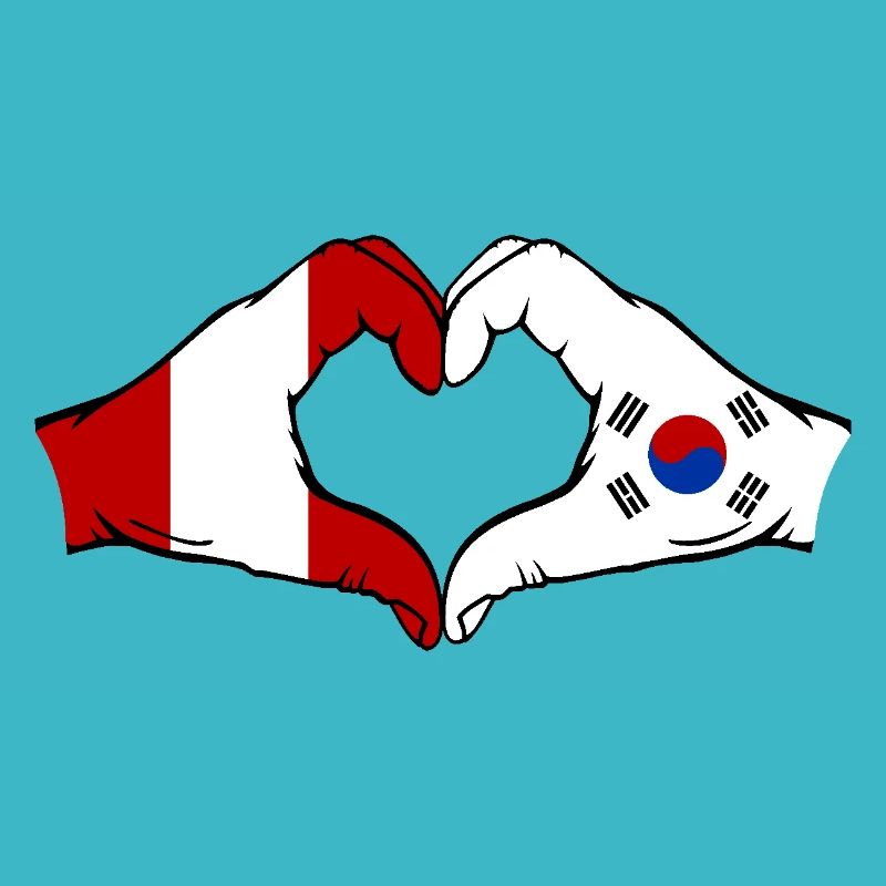 Pérou Corée du Sud Drapeau Mains Coeur Forme