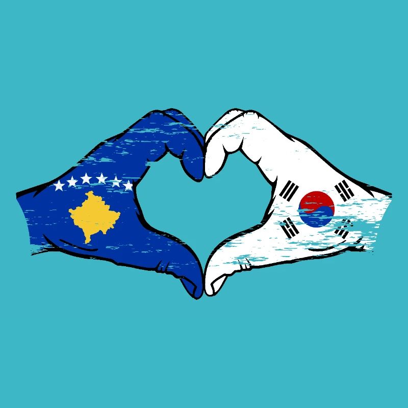 Kosovo Corée du Sud Drapeau Mains Coeur Forme Utilisé