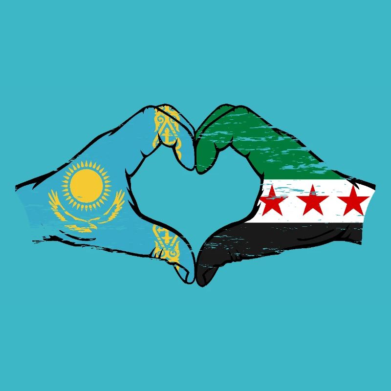 Kazakhstan Syria Flag Hands Heart Shape Used