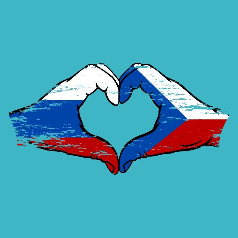 Russie République tchèque drapeau mains forme de coeur utilisé