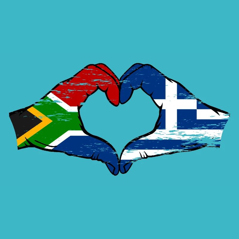 Afrique du Sud Grèce Drapeau Mains Coeur Forme Utilisé