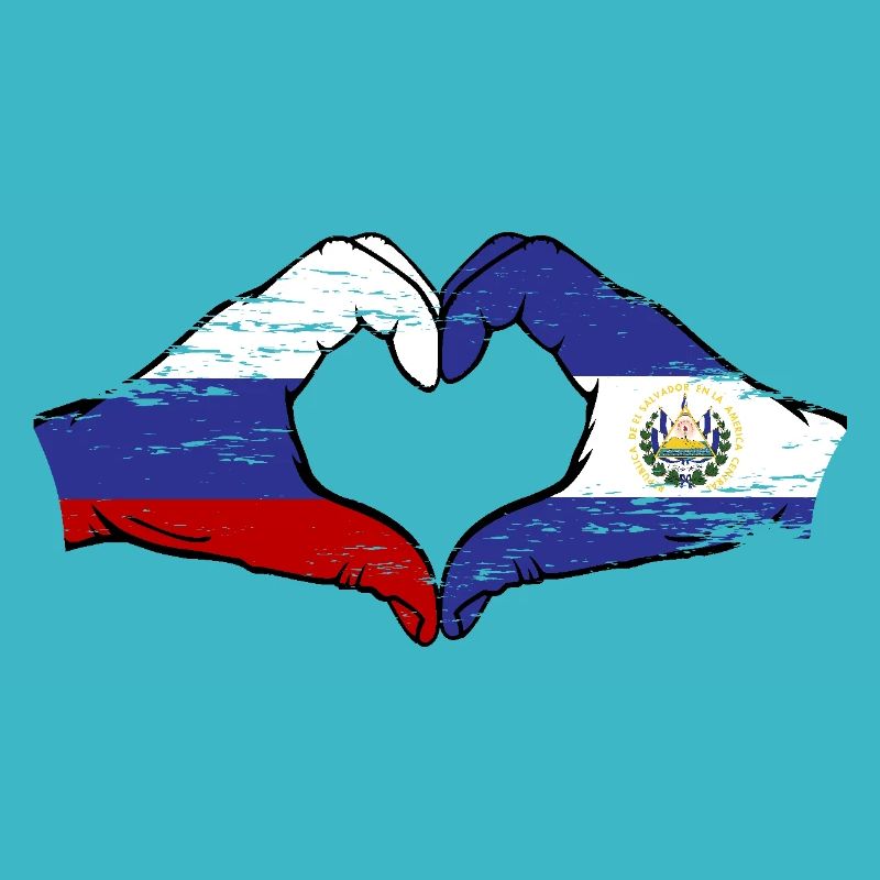 Russie El Salvador Drapeau Mains Coeur Forme Utilisé