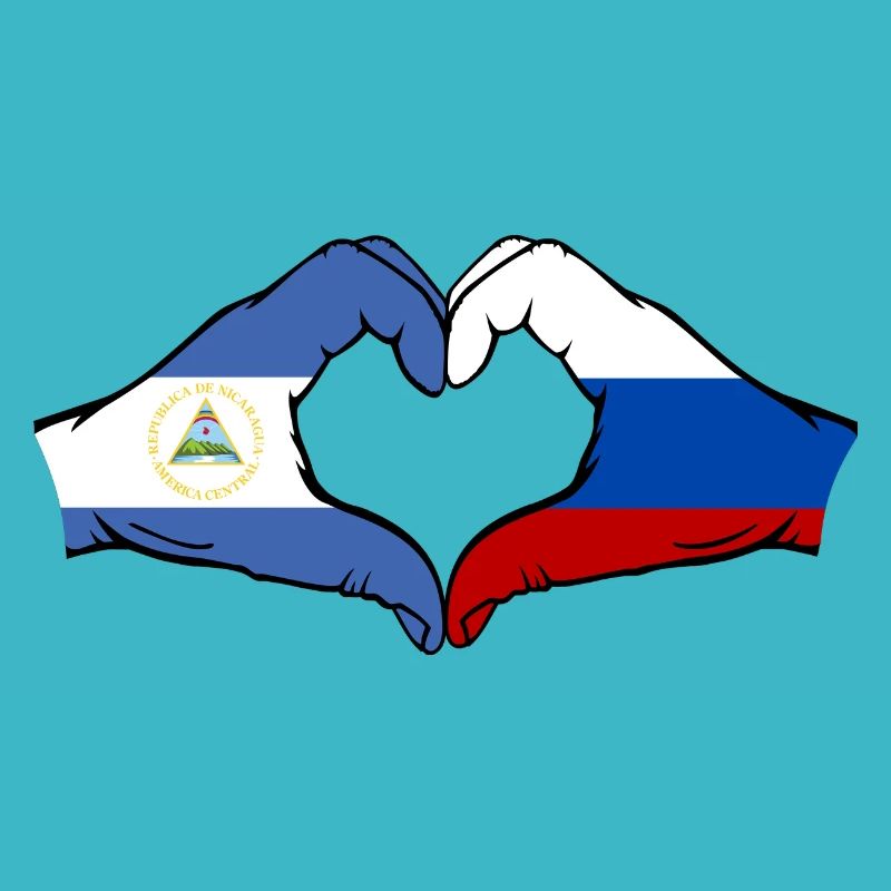 Nicaragua Russie Drapeau Mains Coeur Forme