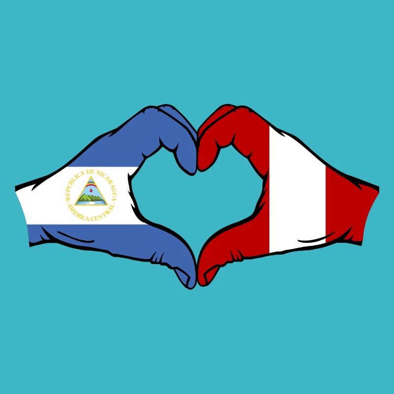 Nicaragua Pérou Drapeau Mains Coeur Forme