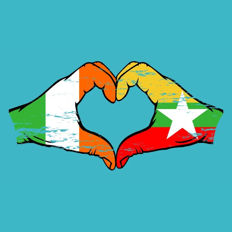 Irlande Myanmar drapeau mains forme de coeur utilisé