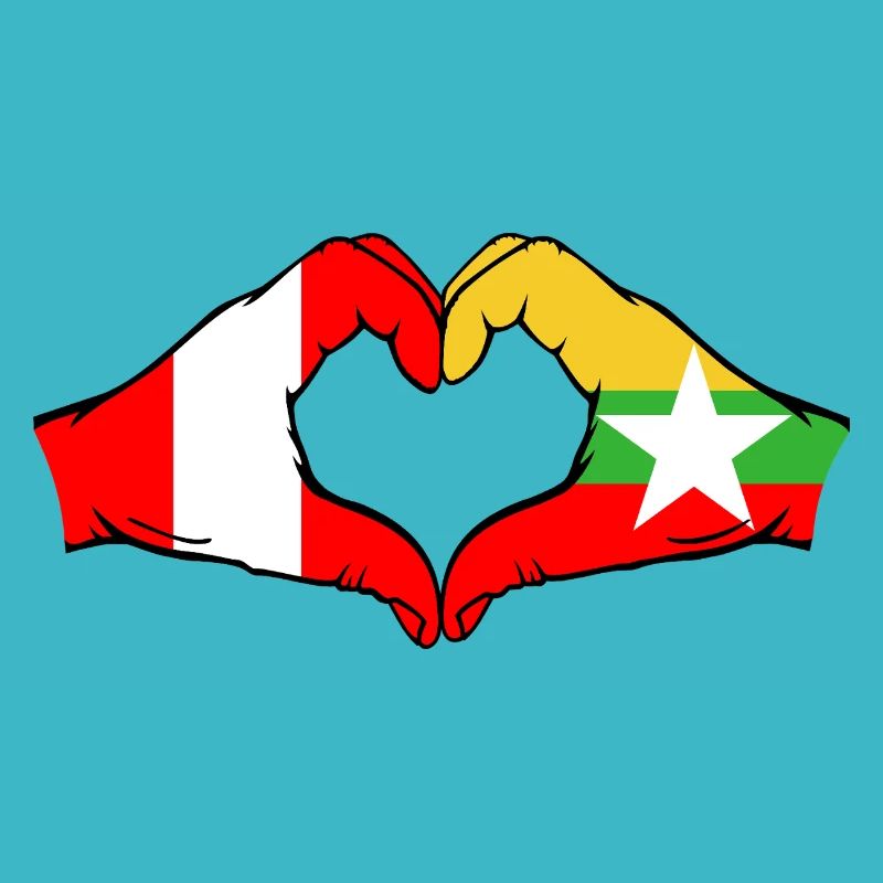 Peru Myanmar Flagge Hände Herzform
