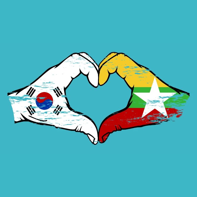 Corée du Sud Myanmar drapeau mains forme de coeur utilisé