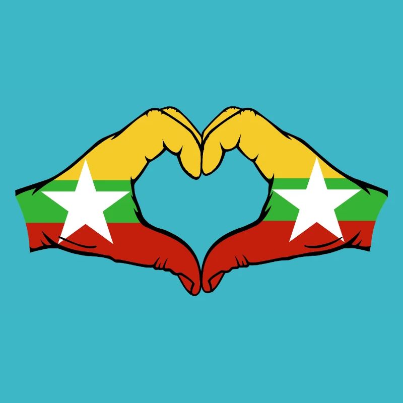 Drapeau du Myanmar mains forme de coeur