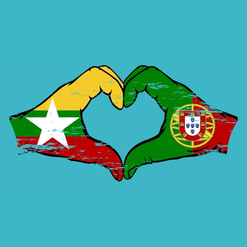 Myanmar Portugal drapeau mains forme de coeur utilisé
