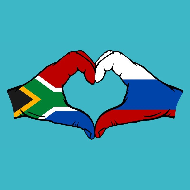 Afrique du Sud Russie Drapeau Mains Coeur Forme