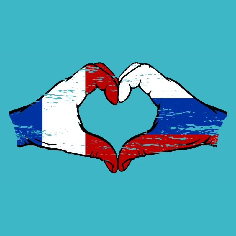 France Russie Drapeau Mains Coeur Forme Utilisé