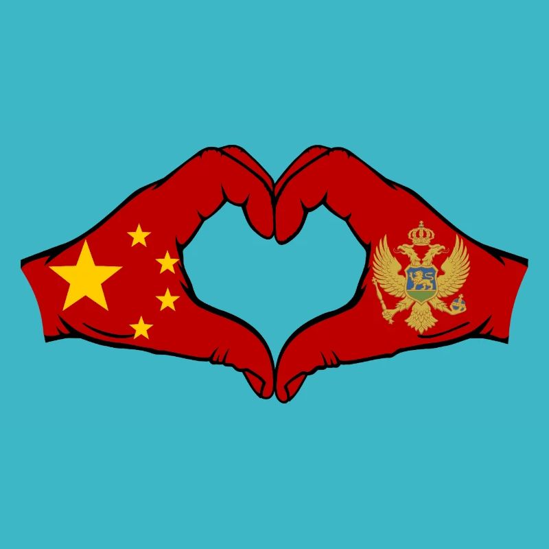 Chine Monténégro drapeau mains forme coeur