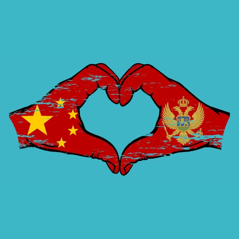 China Montenegro flag hands heart shape used