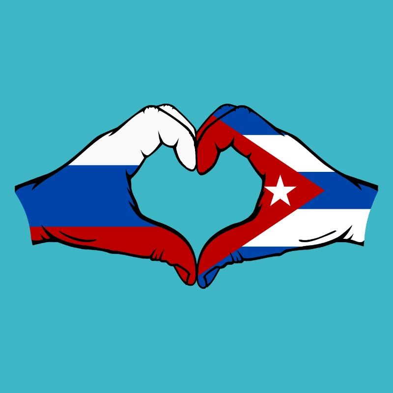 Russie Cuba Drapeau Mains Coeur Forme