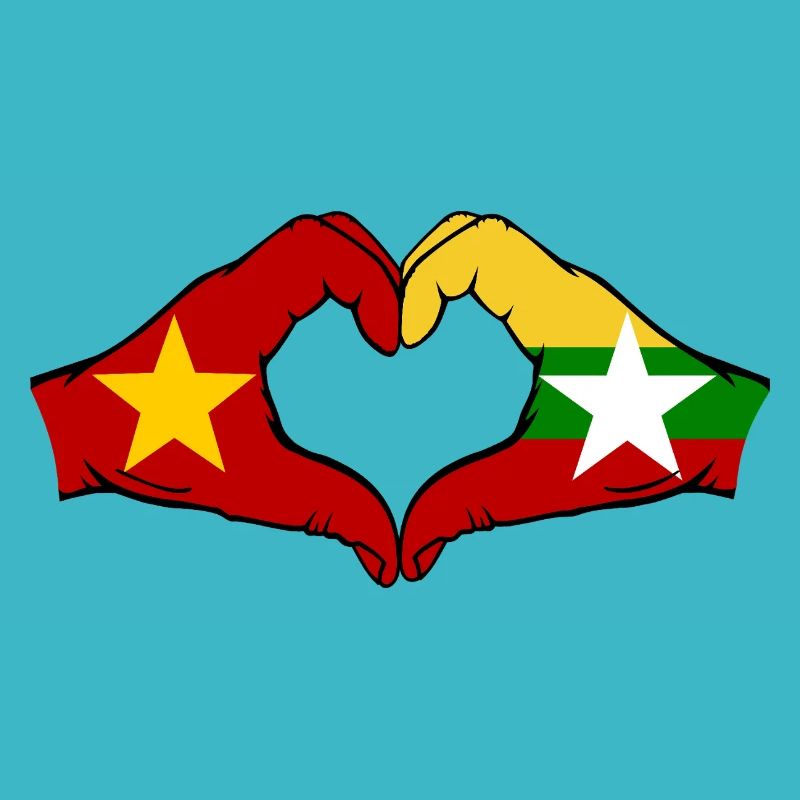 Vietnam Myanmar Flag Hands Heart Shape