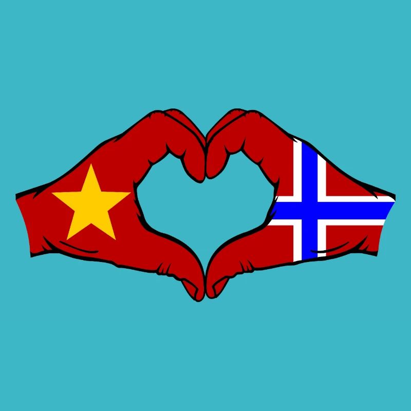 Vietnam Norway Flag Hands Heart Shape