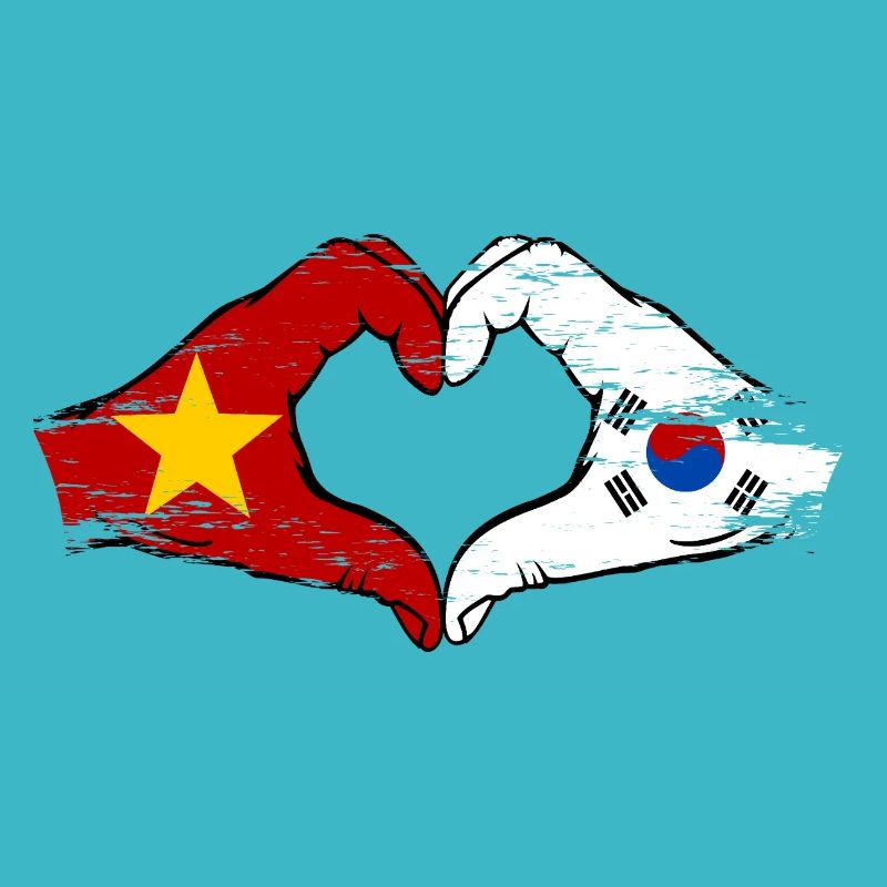 Vietnam Corée du Sud Drapeau Mains Coeur Forme Utilisé