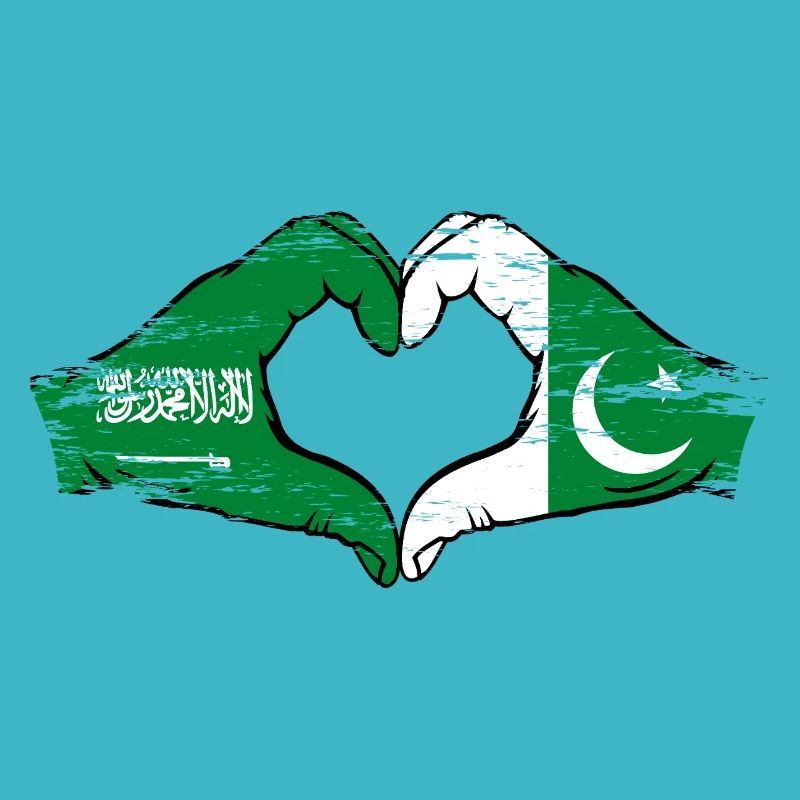 Saudi Arabia Pakiastan Flag Hands Heart Shape Used