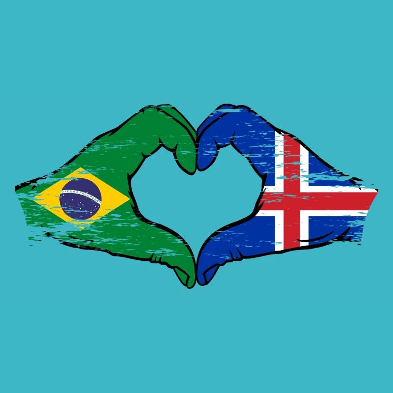 Brésil Islande Drapeau Mains Coeur Forme Utilisé