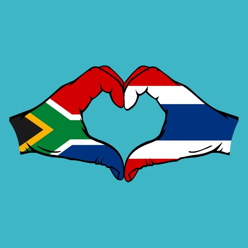 Afrique du Sud Thaïlande drapeau mains forme coeur