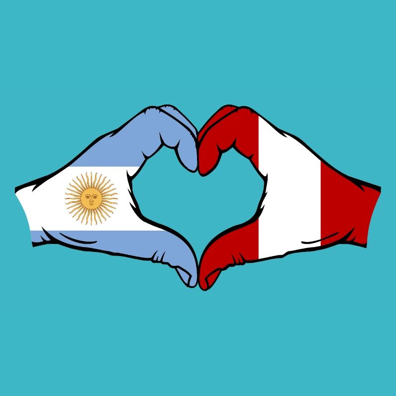 Argentine Pérou Drapeau Mains Coeur Forme
