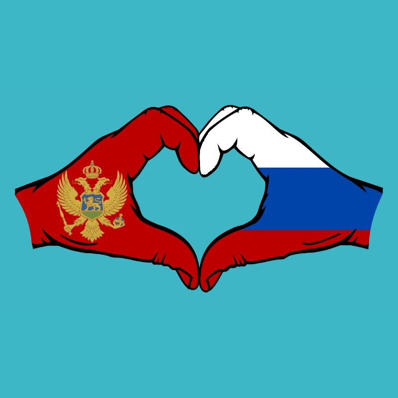 Monténégro Russie Drapeau Mains Coeur Forme