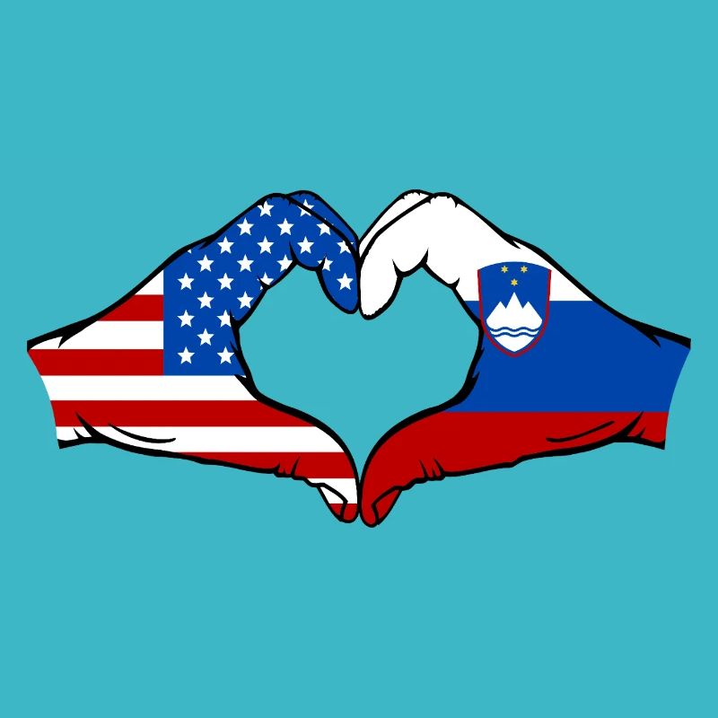 États-Unis, Slovénie, Drapeau, Main, Coeur