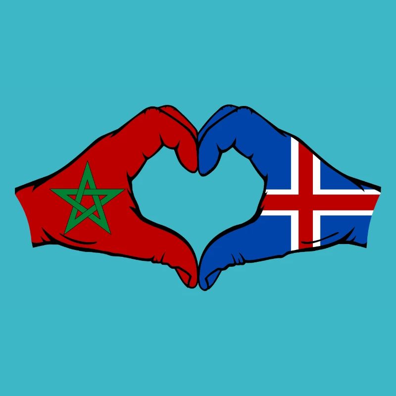 Maroc Islande Drapeau Mains Coeur Forme