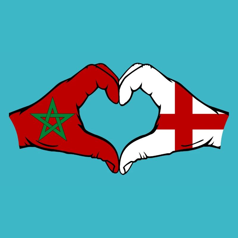 Maroc Angleterre Drapeau Mains Coeur Forme