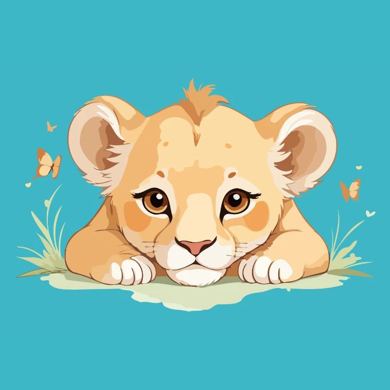 Lionceau avec des papillons