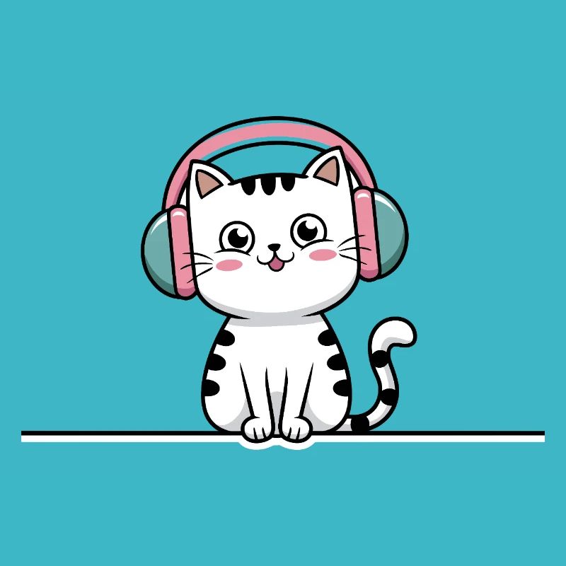 Chat mignon avec des écouteurs Doodle
