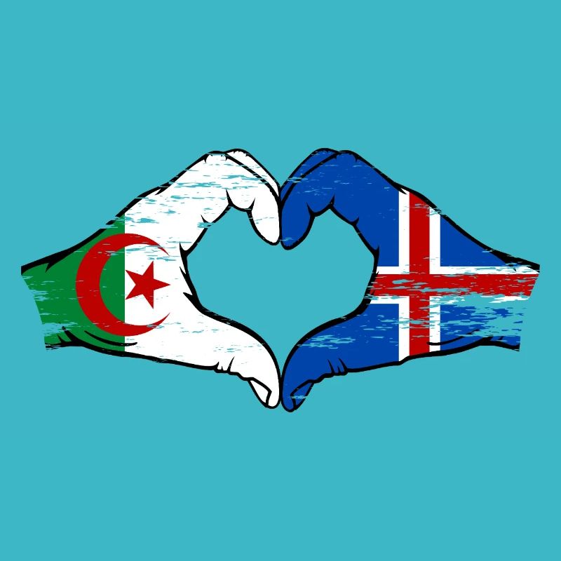 Algérie Islande Drapeau Mains Coeur Forme Utilisé