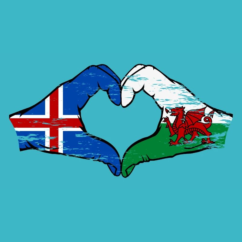 Islande Pays de Galles drapeau mains forme de coeur utilisé