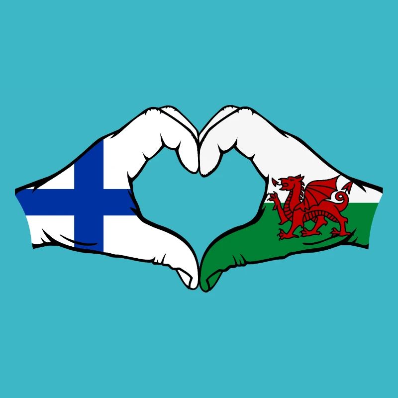 Finlande Pays de Galles Drapeau Mains Coeur Forme