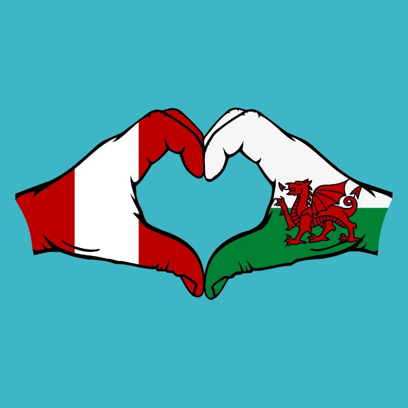 Pérou Pays de Galles Drapeau Mains Coeur Forme
