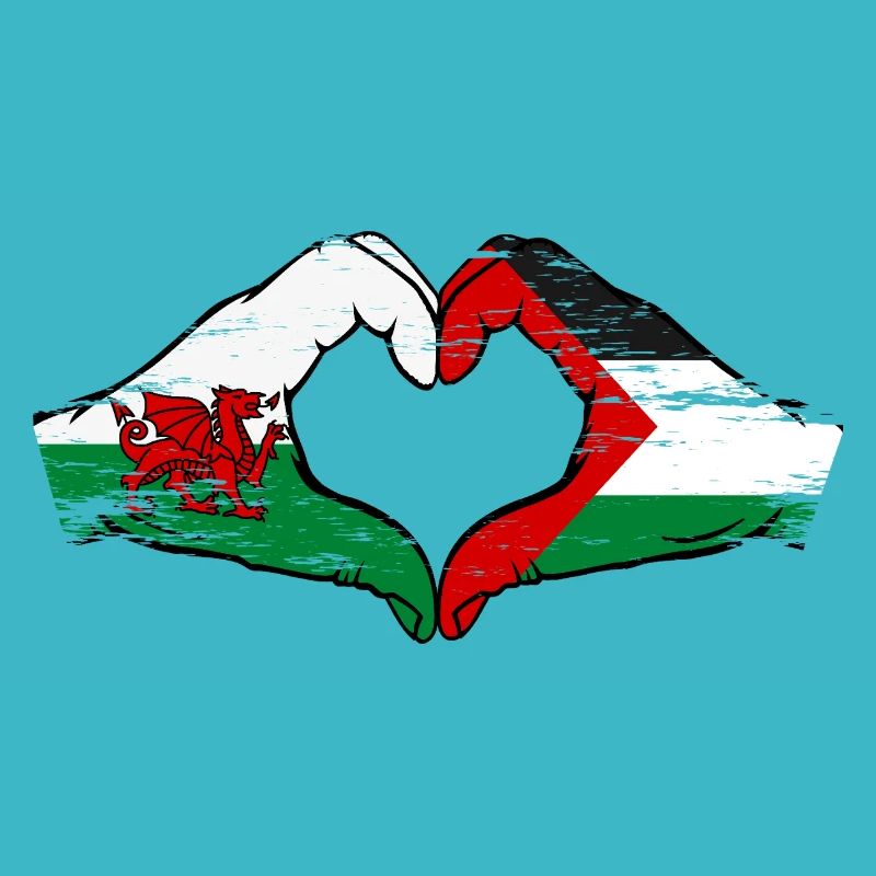 Wales Palestine Flag Hand Shape Heart Shape Used