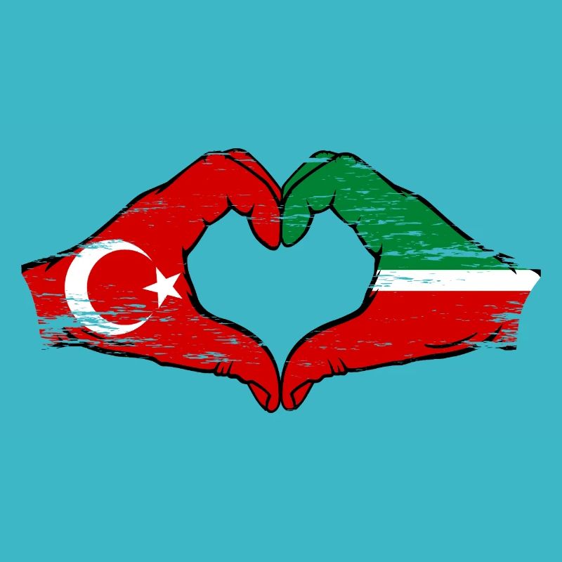 Turkey Tatarstan flag hands heart shape used