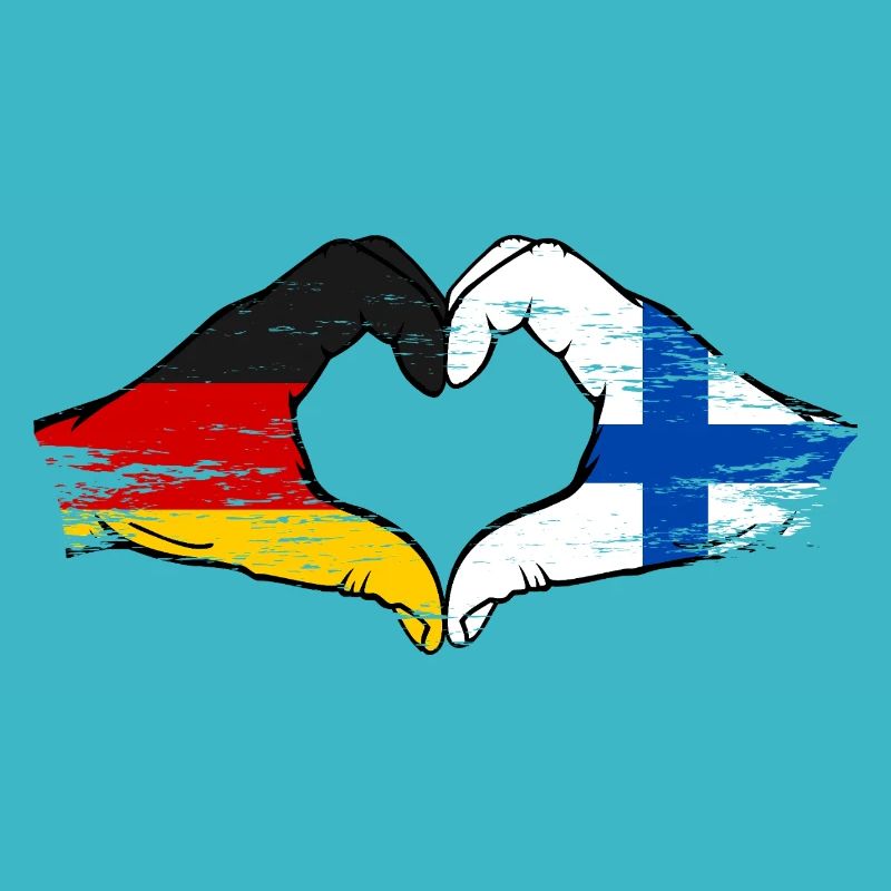 Allemagne Finlande Drapeau Mains Coeur Forme Utilisé