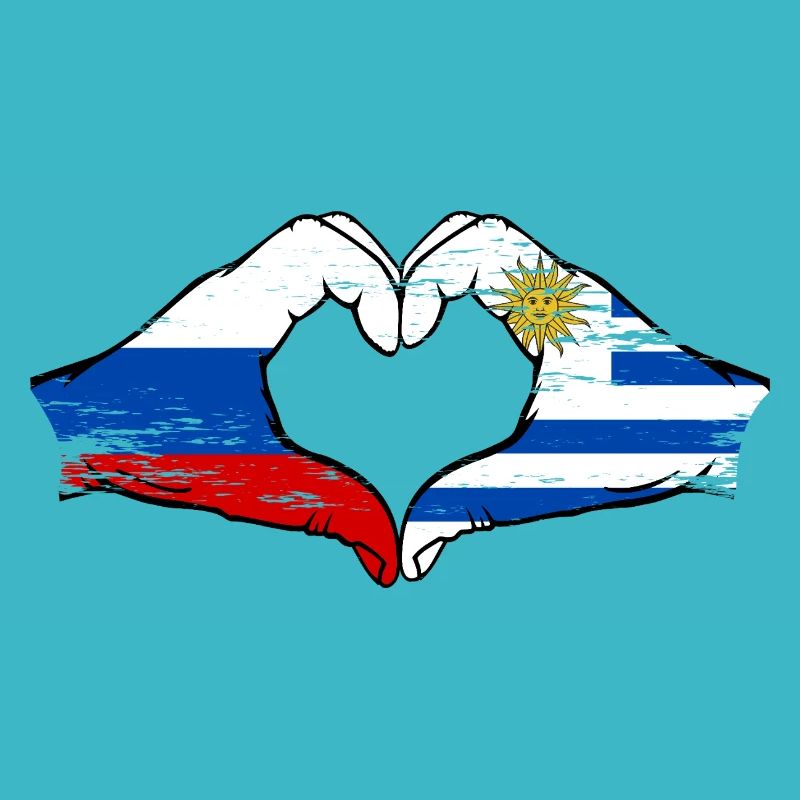 Russie Uruguay Drapeau Mains Coeur Forme Utilisé